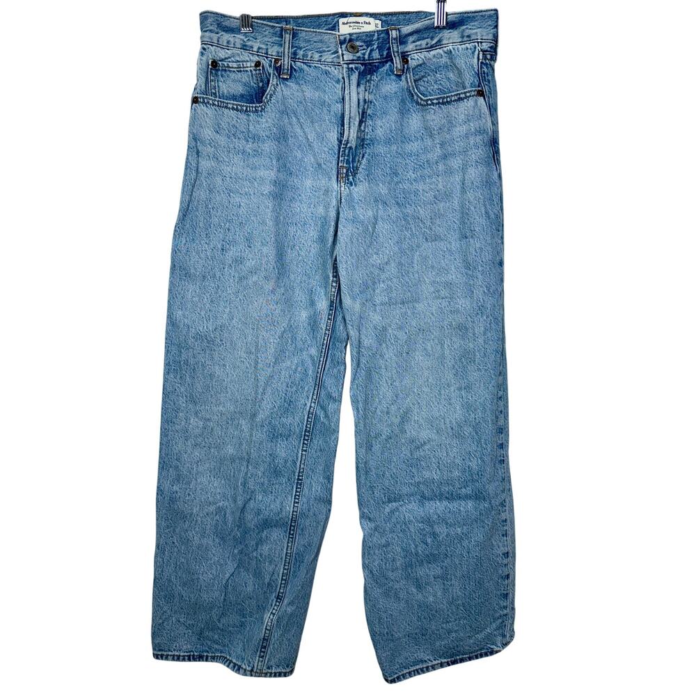 Abercrombie & Fitch Ultra Loose Low Rise Blue Denim Cropped Wide Leg Jeans Sz 27
